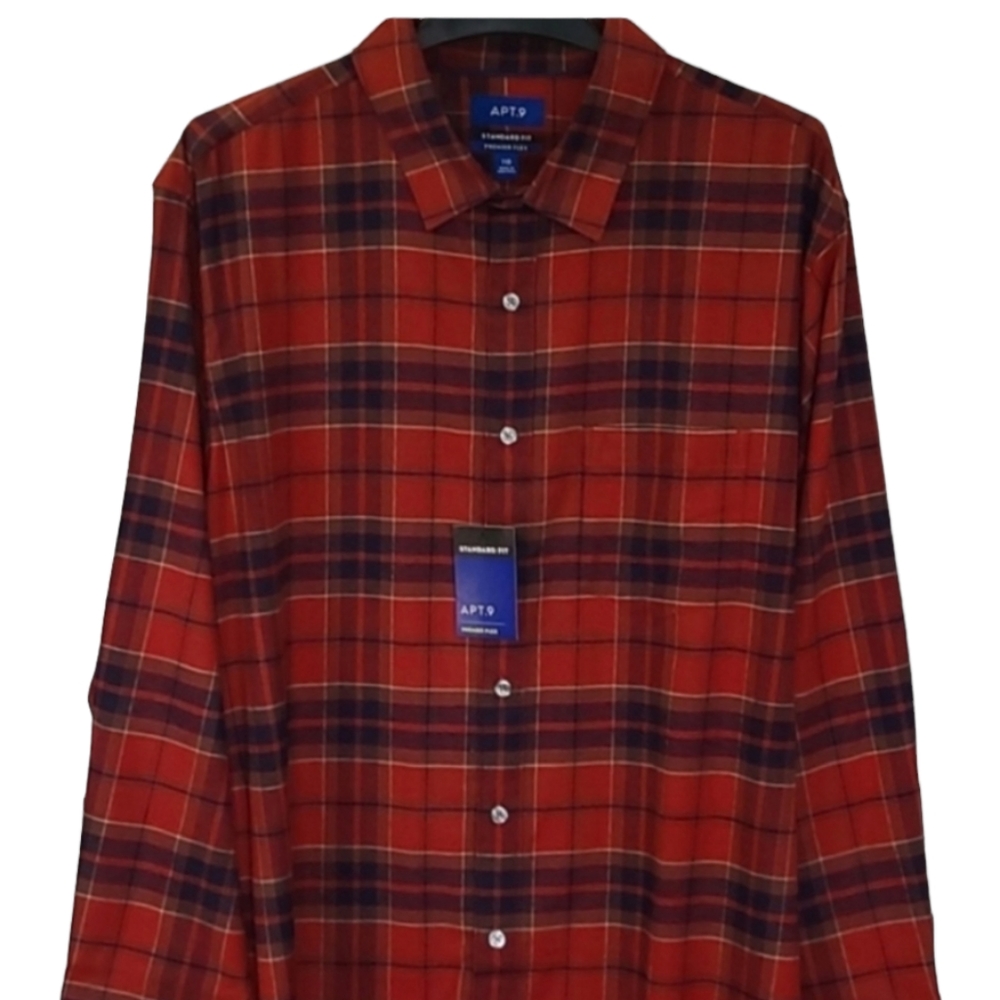 APT.9 BIG & TALL MENS STANDARD FIT PREMIER FLEX FLANNEL SHIRT SIZE 1XB - Picture 2 of 13